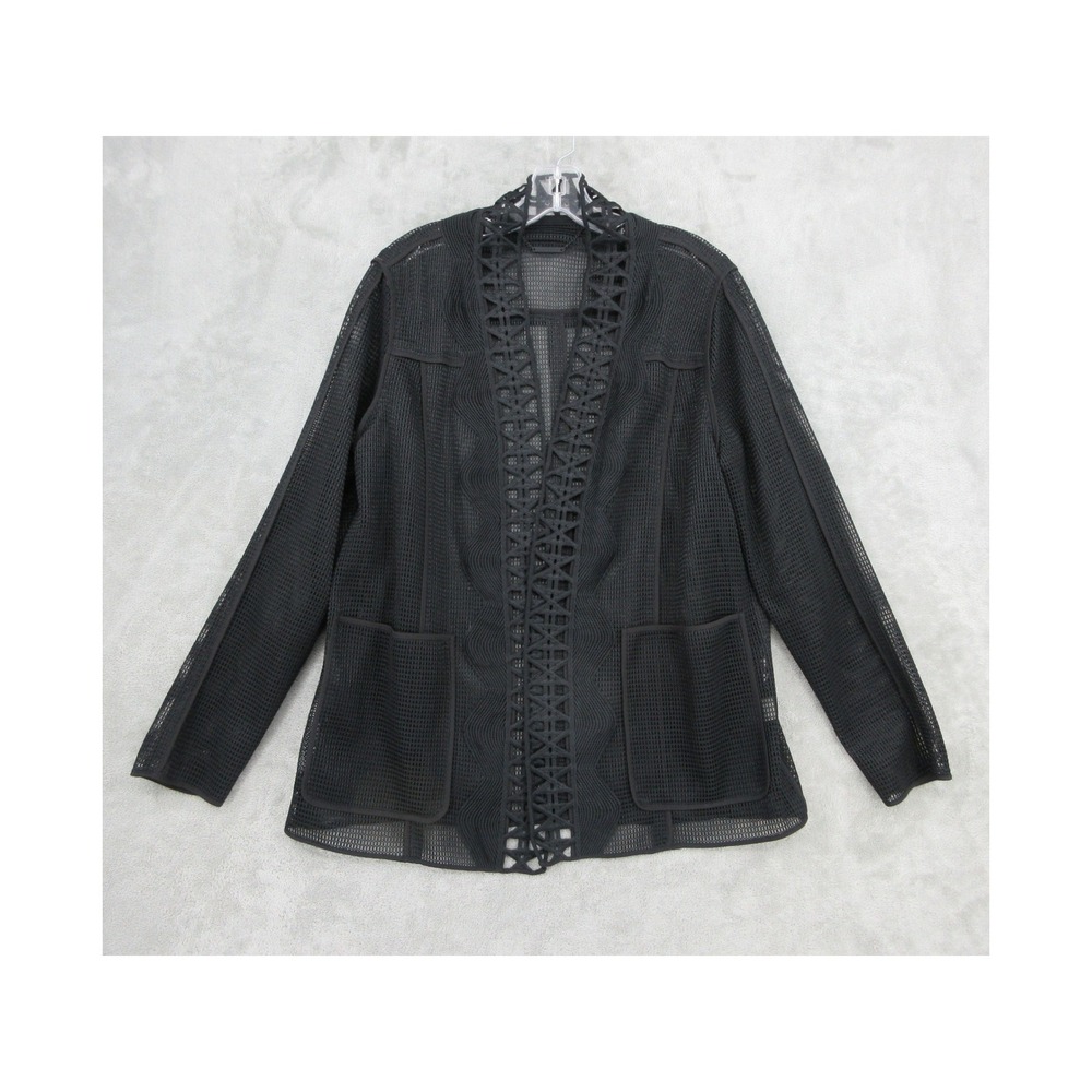 Elie Tahari Jacket Womens Size L Sheer Lace Pockets Open Front Office Career